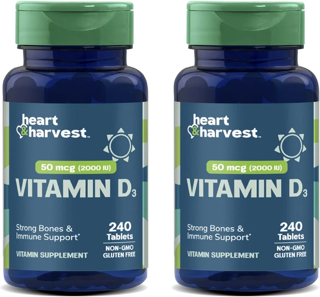 Heart & Harvest 50mcg 2000IU 비타민 D3 타블렛, 2개, 240정 - 쿠팡
