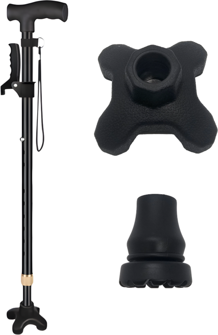 디딤 네발 보조손잡이 노인 어르신지팡이, 블랙, 1개