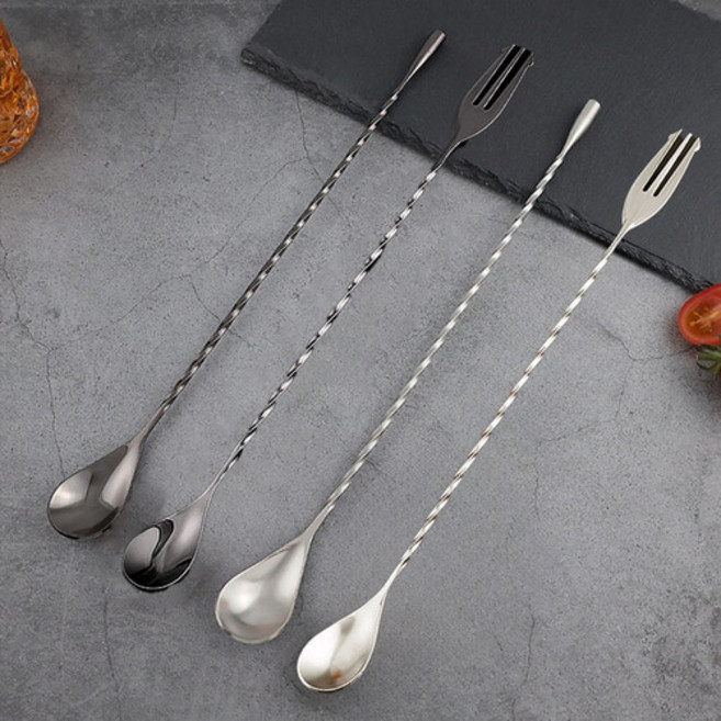 칵테일 롱 바스푼 카페 커피 하이볼 머들러 30cm, 물방울, 실버, 1개