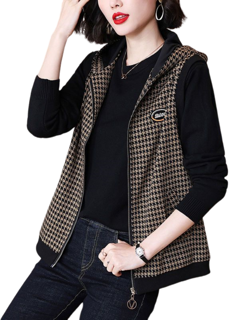 여성용 후드 중년 조끼 박시 체크 데일리 민소매 재킷 후드 집업 조끼 50세 60세 뉴타임즈Women's Vest