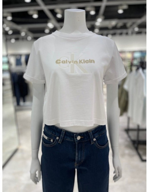 캘빈클라인 진 CALVIN KLEIN JEANS 캘빈클라인진여성 리퀴드 모노그램 로고 반팔 숏기장 티셔츠 47AB814-YAA IKQ699 PNT159