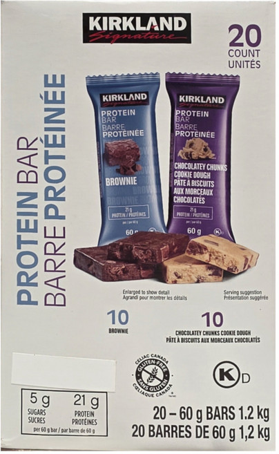 커클랜드시그니춰 프로틴 바 60g 초콜릿 브라우니 + 칩 쿠키 도우 프로틴바, 1.2kg, 1개