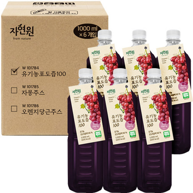 자연원 유기농 포도착즙주스, 6개, 1L