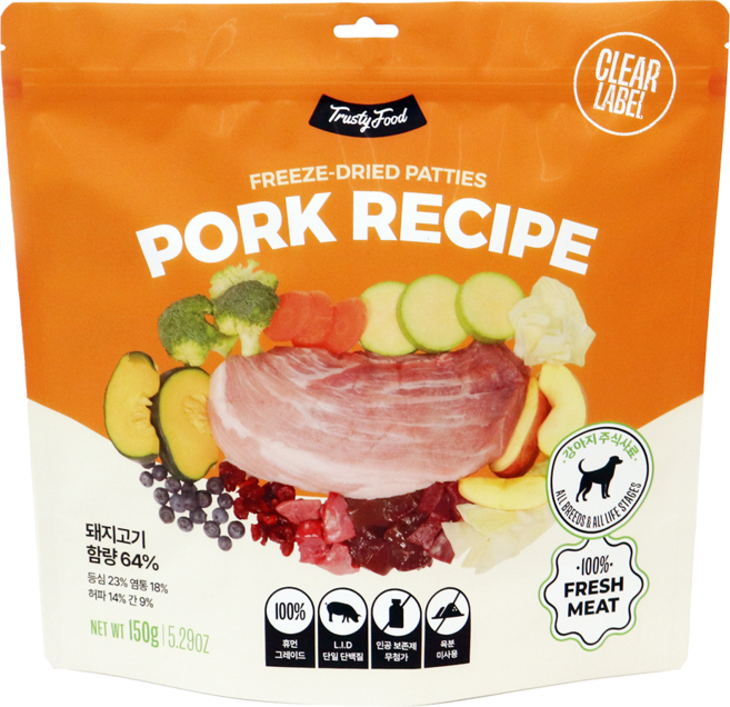 트러스티푸드 전연령 강아지 동결건조 포크 사료 패티, 150g, 1개