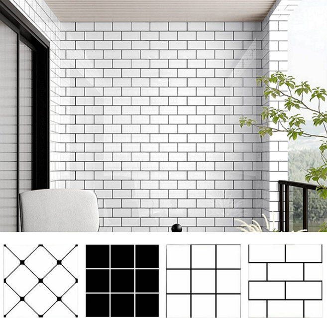 236mm 타일 시트지 화이트 블랙 사각 주방 붙히는 접착식 스티커 셀프