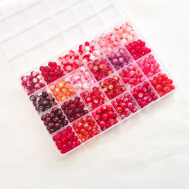 24칸 유리구슬 8mm 혼합구슬 480pcs 크렉무늬 크리스탈, 1개, 24칸 레드