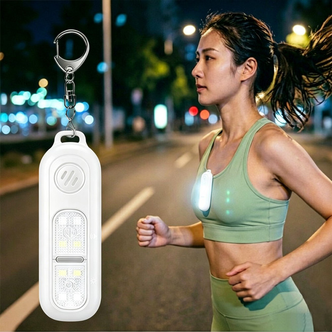 Keebright 130dB 호신 경보기 USB-C 충전 LED 경광등 키체인, 흰색, 1개