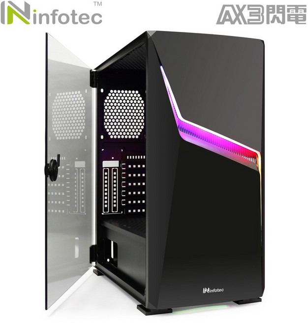 YoYo 3C infotec AX3 閃電 USB3.0 電腦機殼，RGB全彩燈飾，全開玻璃智能鎖側板，燈光切換鍵, 1個