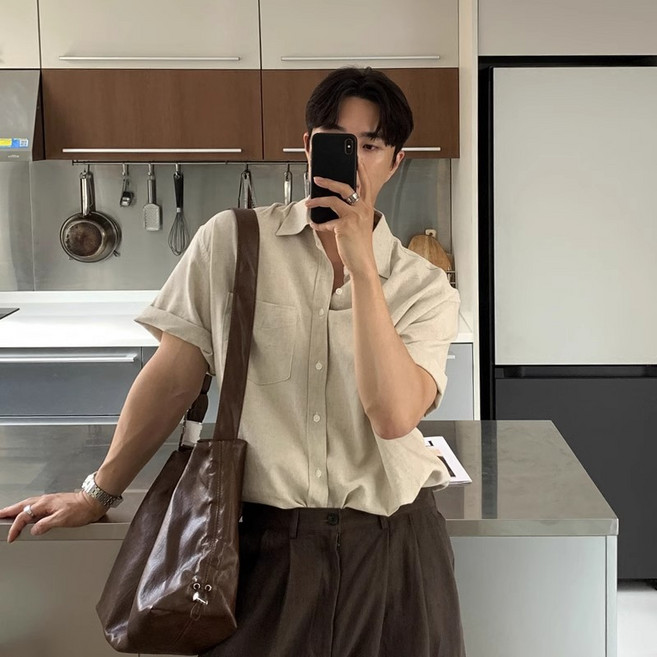 ANYOU 여름 남성 반팔 셔츠 시원한 얇은 루즈핏 남방 빅사이즈 캐주얼 남자옷