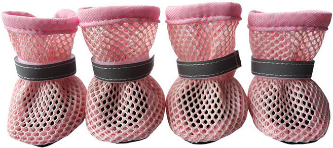 寵物網格透氣反光鞋 防滑耐磨網鞋, 網鞋粉色,M, 1個