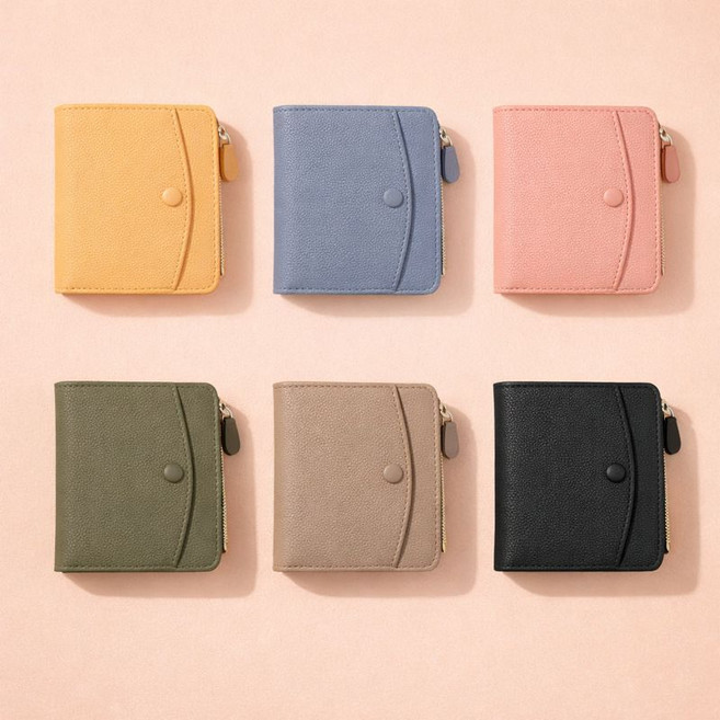 미니 스냅 버튼 반지갑 여성 카드지갑 지퍼 수납 캐주얼 지갑