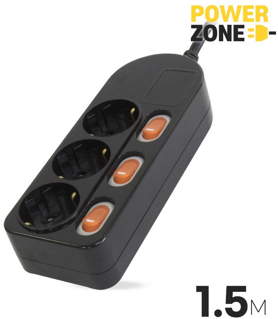 ES315 개별스위치 3구 1.5M 16A 파워존 안전접지극 강력 굵은선 8.1mm, 1개, ES315B_블랙