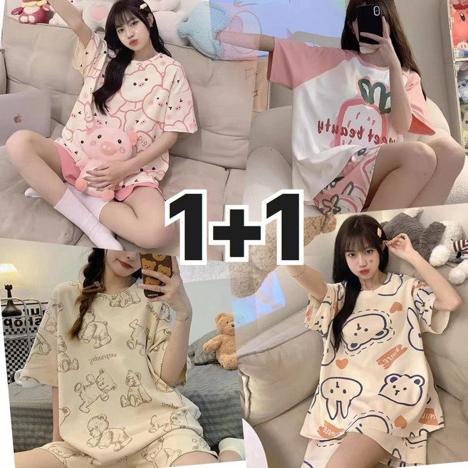 [1+1] 바르디 귀여운 캐릭터 홈웨어 세트 반팔 파자마 잠옷