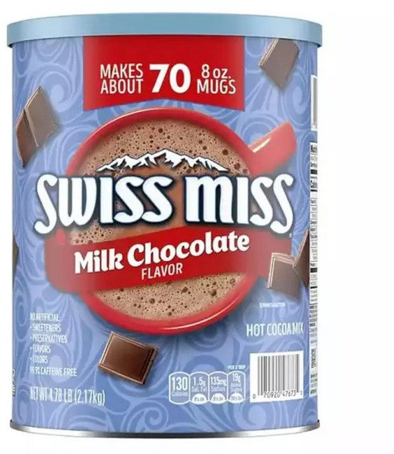 Swiss Miss 밀크 초콜릿 핫 코코아 믹스 파우더 통 70회 분량 2.2kg(5파운드)