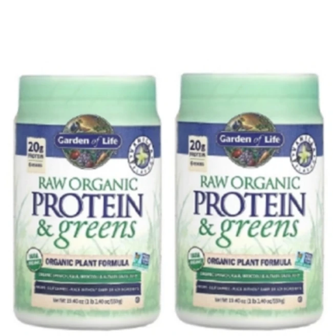 1+1 가든오브라이프 무가공 유기농 단백질 녹색 채소 식물성 포뮬라 바닐라 550g 2통 - 쿠팡