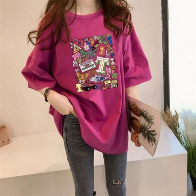 스타일아유 여성용 아기자기 오버핏 반팔 티셔츠[AXG6TS012A]