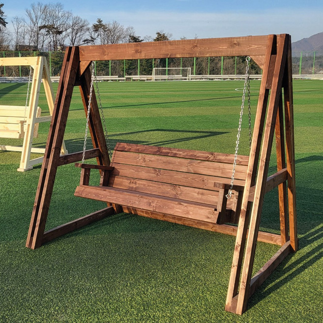 미엔우드 정품형 야외 원목 그네 2인용 무도색 야외용 흔들 의자 정원 카페 놀이터 지붕형, 3인용 정품형 월넛색(2회도색)