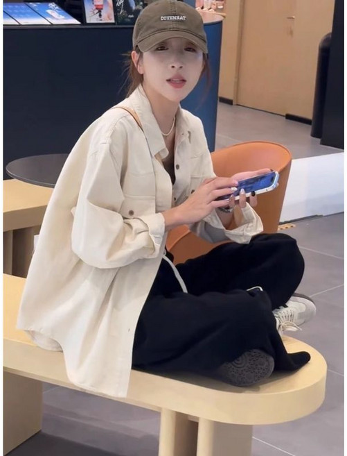 慵懶風牛仔棉襯衫外套女秋季新款韓版寬鬆顯瘦開衫上衣