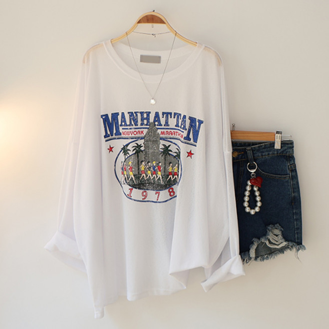 스카이코코 여성 긴팔 티셔츠 여름 1978 슬라브 박스티