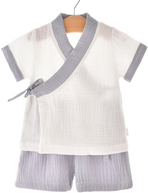 DFMEI 嬰兒夏季衣服褲子套裝紗布和服兒童短袖漢服寶寶家居睡衣