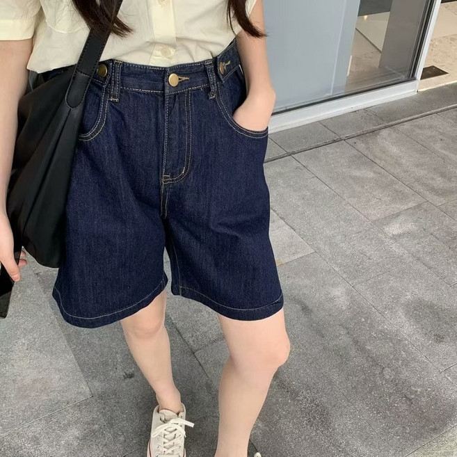 M-5XL 大尺碼梨形身材牛仔短褲女夏大碼高腰顯瘦百搭胖妹妹寬松闊腿a字五分褲