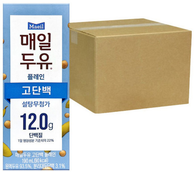 매일 고단백 플레인 저당두유 190ml 48팩, 48개