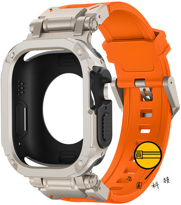 Apple Watch 錶帶 保護殼 適用 SE 9 8 7 49mm 46mm, 鈦橙鎧甲錶帶+星光鎧甲殼,46mm（S11/S10）通用, 1個