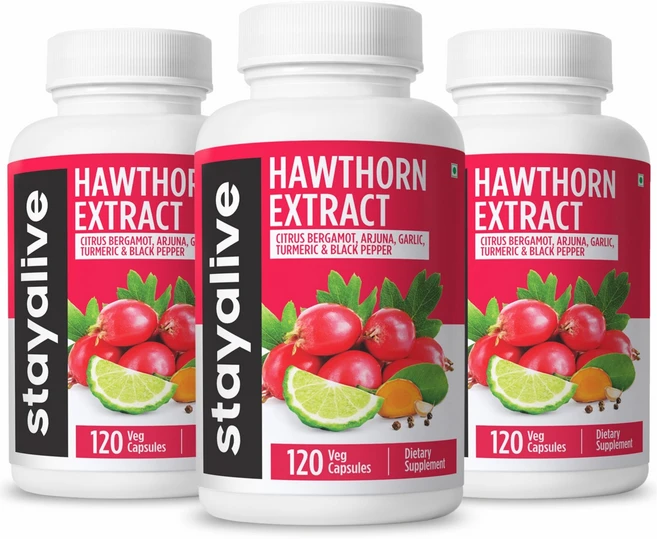StayAlive (Usa 빠른 구매) 호손 베리 캡슐 시트러스 베르가못 마늘 강황 아르주나 및 블랙 페퍼 추출물 심혈관 심장 및 면역 체계 지원, 3개, 120정 - 쿠팡
