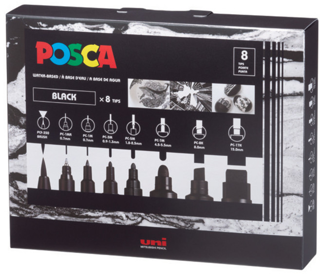 유니 포스카 8가지 굵기 믹스 PC-MIX 블랙, 1개, 1색
