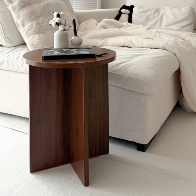 도르리 거실 사이드테이블 소파테이블 침대 협탁 원목 테이블, 브라운 M