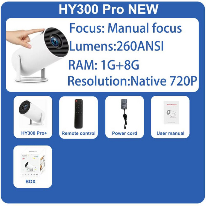DS ID DITONG LED 1280 야외 시네마 300ANSI 휴대용 PLUS WIFI 듀얼 안드 비디오 JETOR 4K HY300 720P HD, 옵션 1, AU 플러그, 1개