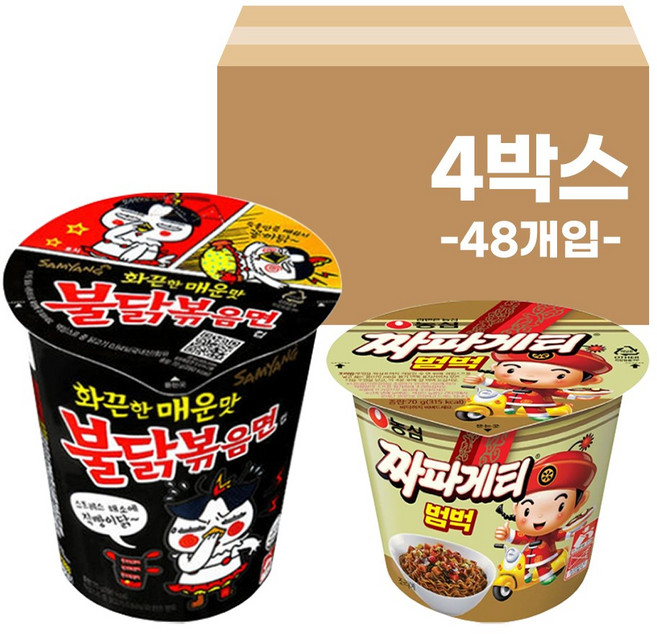 농심 짜파게티 범벅+삼양 불닭볶음면 작은컵 6개씩 (총 12개), 4박스