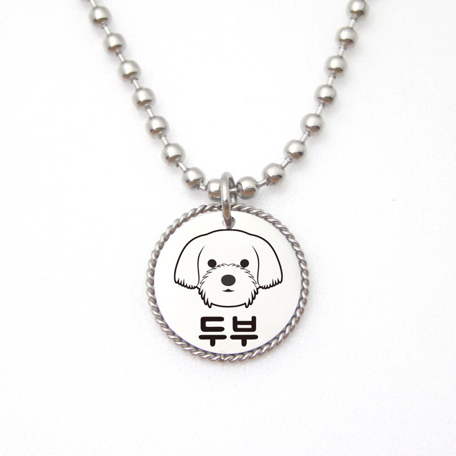 써지컬 강아지 고양이 목걸이 무료각인 인식표 이름표 네임택 볼체인 반려동물 애완견, 실버(원형밧줄), 1세트