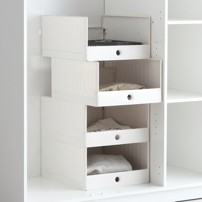 올리빙 국내 제조 멀티 모듈 슬라이딩 리빙박스, 화이트, 4개