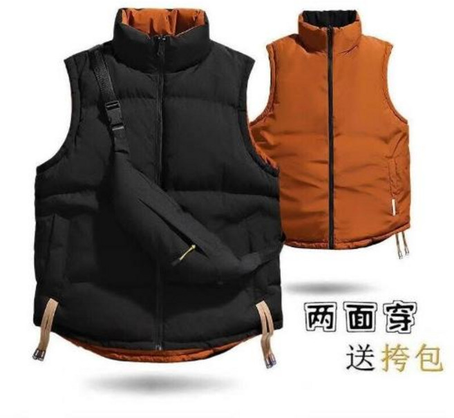 秋冬雙面穿羽絨背心附挎包，男女同款加厚保暖兩面穿馬甲，寬鬆大尺碼防寒外套