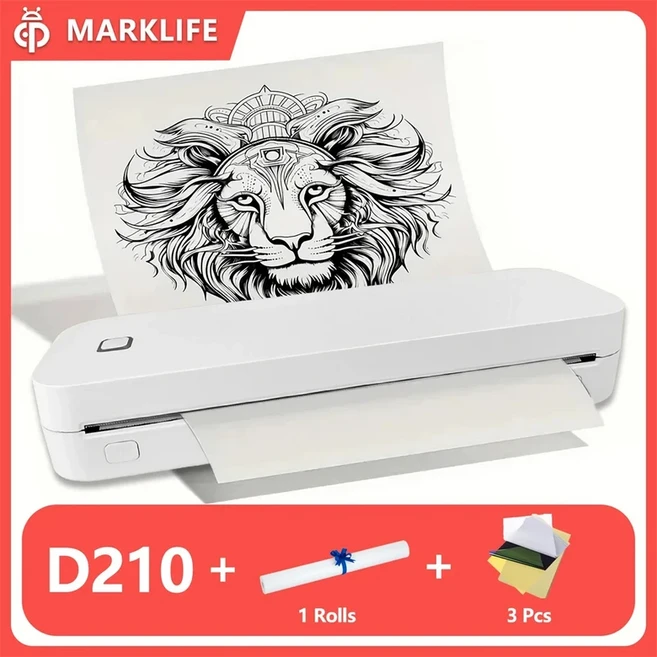 Marklife 휴대용 A4 열전사 프린터 블루투스 호환 사진 PDF 인쇄 기계 사무실 가정 여행용 접이식 롤 용지, 01 White, 01 White
