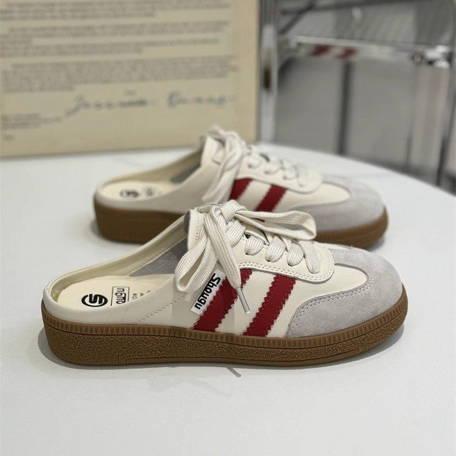 여성용 배색 투줄 라인 스니커즈 뮬 운동화 슬리퍼