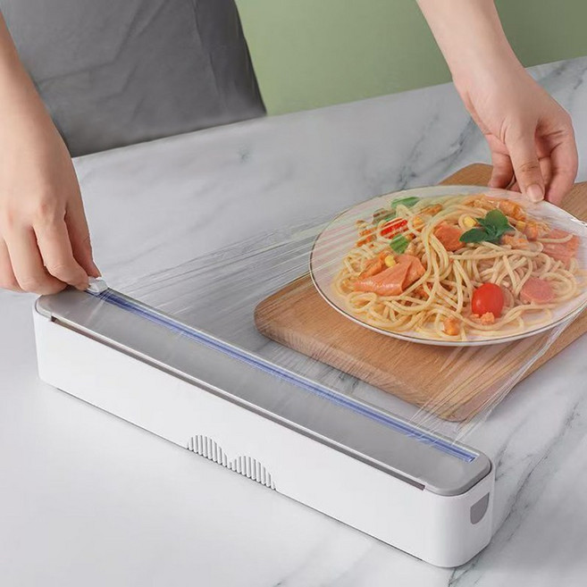 ORZQU 가정용 랩절단기 슬라이딩 마그네틱 흡착 주방용 랩 커팅기 (위생랩 무료증정), 1개, 그레이