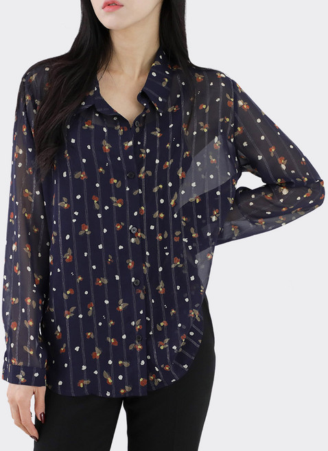 프롬코 여성 패턴 쉬폰 시스루 블라우스 [자체제작 FRC31]