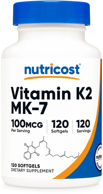 뉴트리코스트 비타민K2 MK-7 100MCG 소프트젤 120정 1병, 1개 - 쿠팡