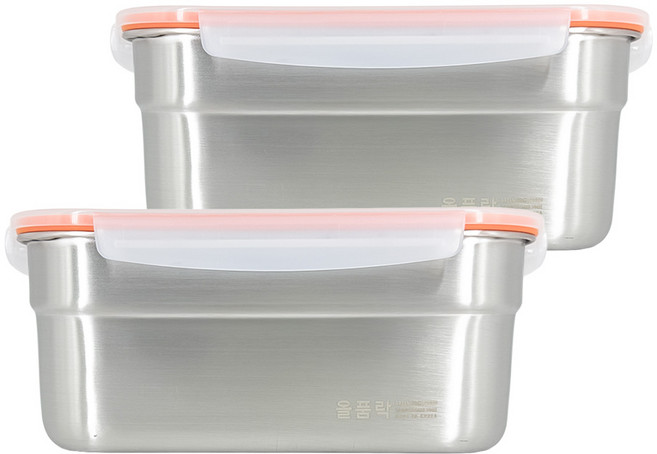 올품락 원쁠템 퓨레씰 스텐 밀폐용기 반찬통 오렌지, 2개, 6호 1750ml