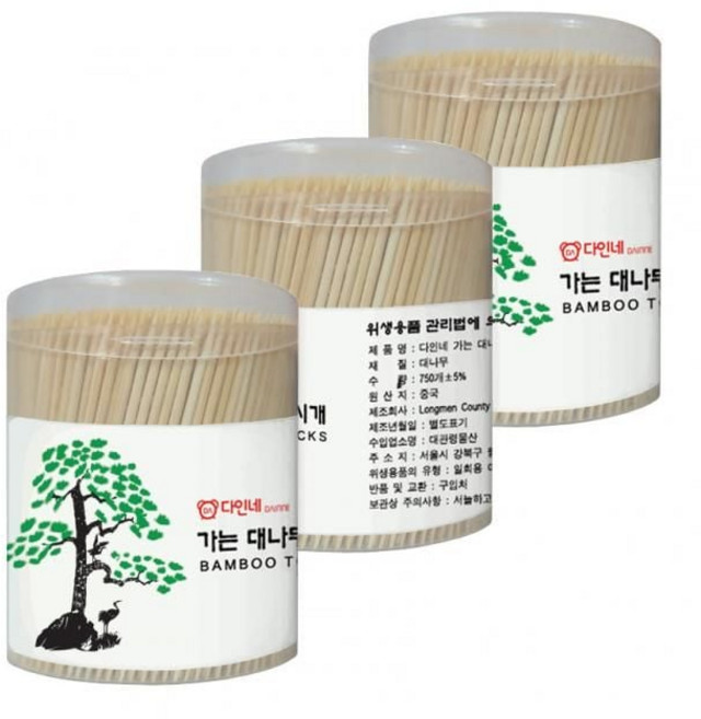 다인네 가는 대나무 이쑤시개 원통, 750개입, 3개