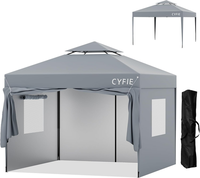 {특가 } 아웃도어 원터치 텐트 하우스텐트 방수 그늘막 창문 야외 캠핑 자외선 차단 3X3 4-6인용 캐노피 천막 야외 운동회 헹사, 그레이