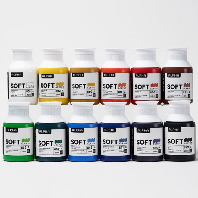 (알파) Soft Body Acrylic 소프트바디 아크릴물감 250ml (12색세트), BASIC-A