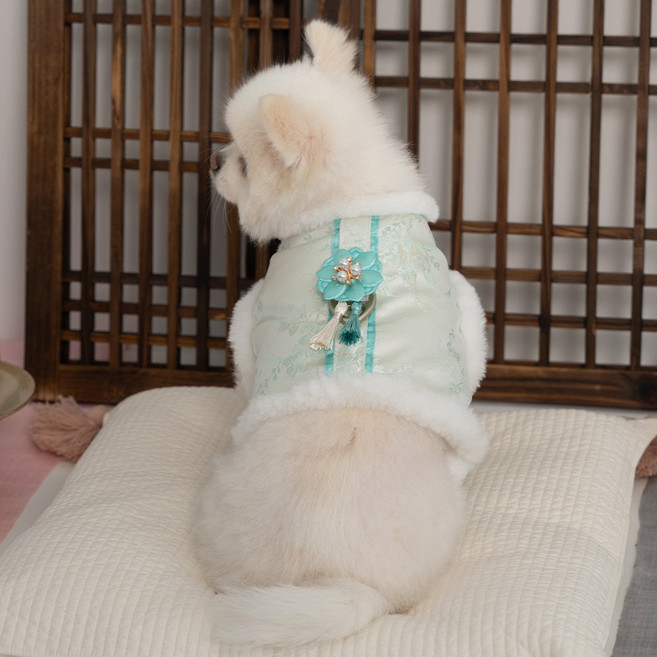 베일리펫 강아지한복 고양이 조끼 설날 눈꽃설화 배자, 1개, 민트