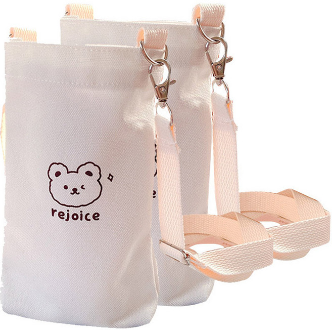 라이프그래피 귀여운 동물 물통 파우치 에코백, 곰, 2개