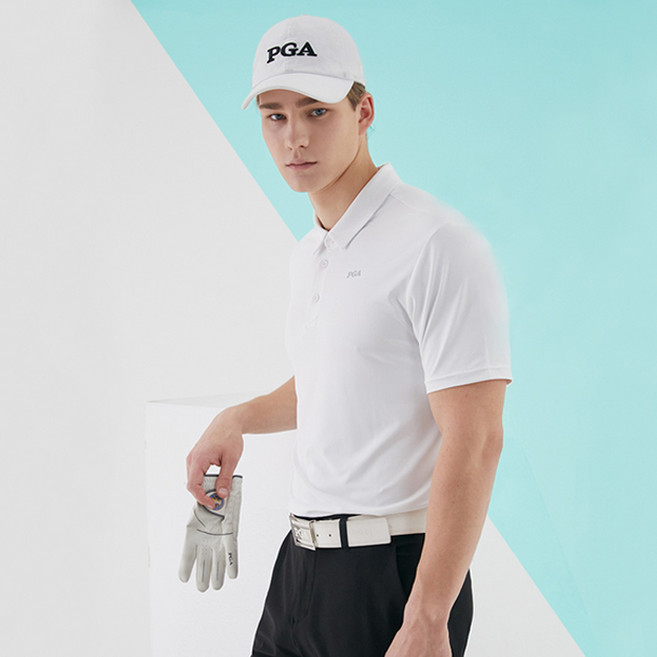 PGA 남성 데일리 컴팩트 반팔 카라 티셔츠 (아이보리)