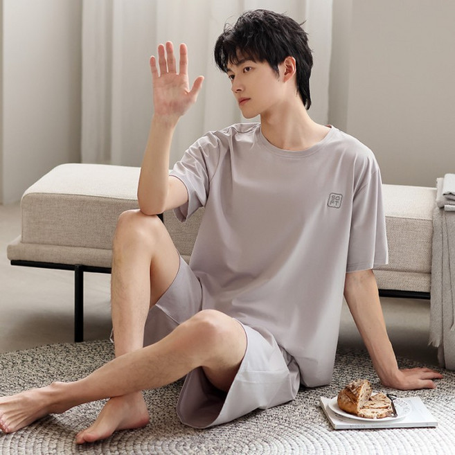 莫代爾睡衣男款 夏季 短袖短褲薄款家居服套裝