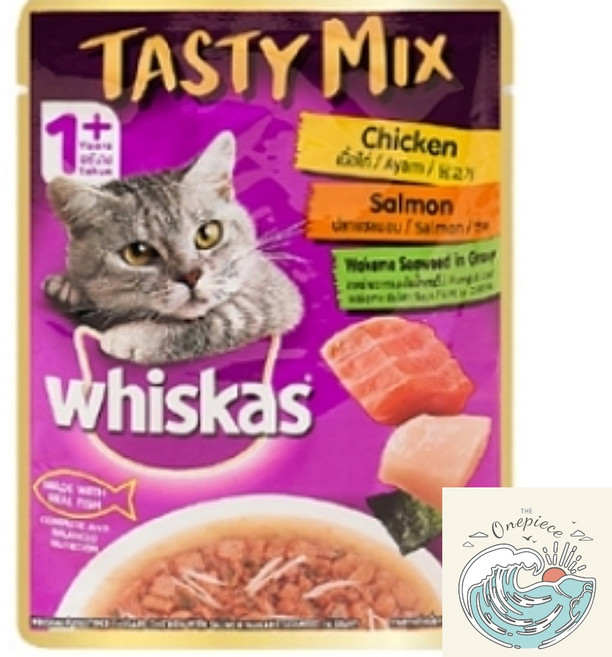 밀짚모자 상단 위스카스 믹스 닭고기 연어 파우치 70g 고양이습식파우치 기호성좋은습식첨가 고양이습식사료