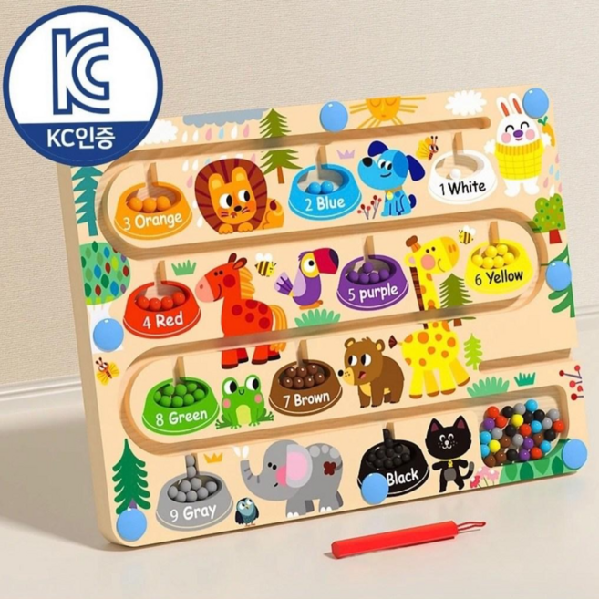 몬테소리 유아 보드게임 어린이용 원목 장난감: 자석 색상 및 숫자 미로 게임 애니멀즈, 애니멀즈 M 30cm x 22cm, 1개